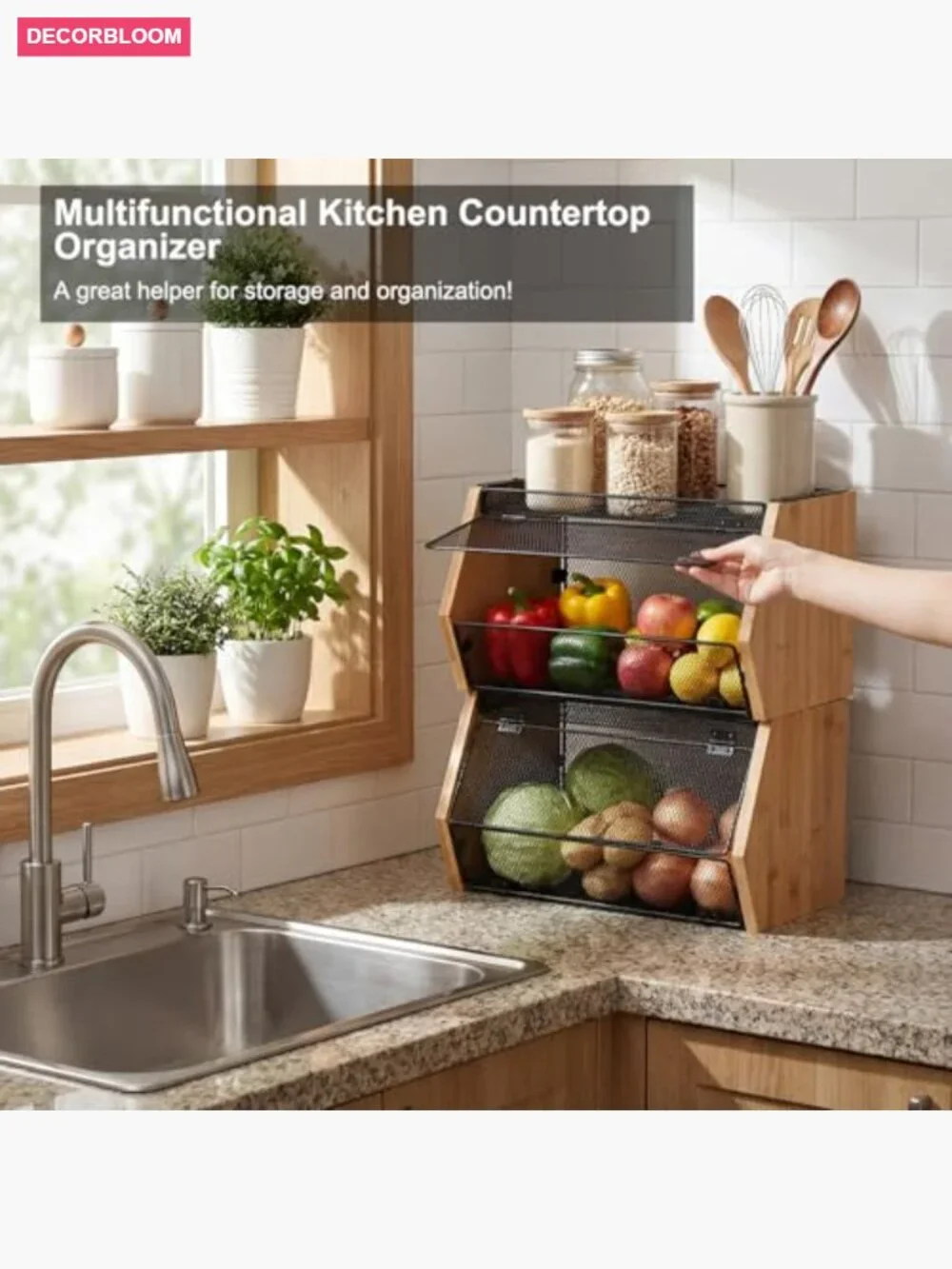 Stainless Steel Mesh Stackable Fruit Baskets with Lids - Wall Mountable Storage